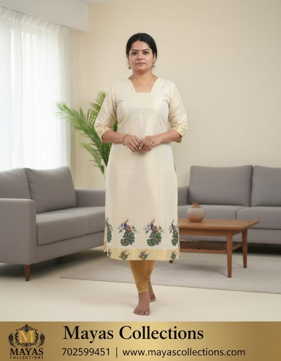 Mayas Traditional Mayil Peeli Printed Kurthi